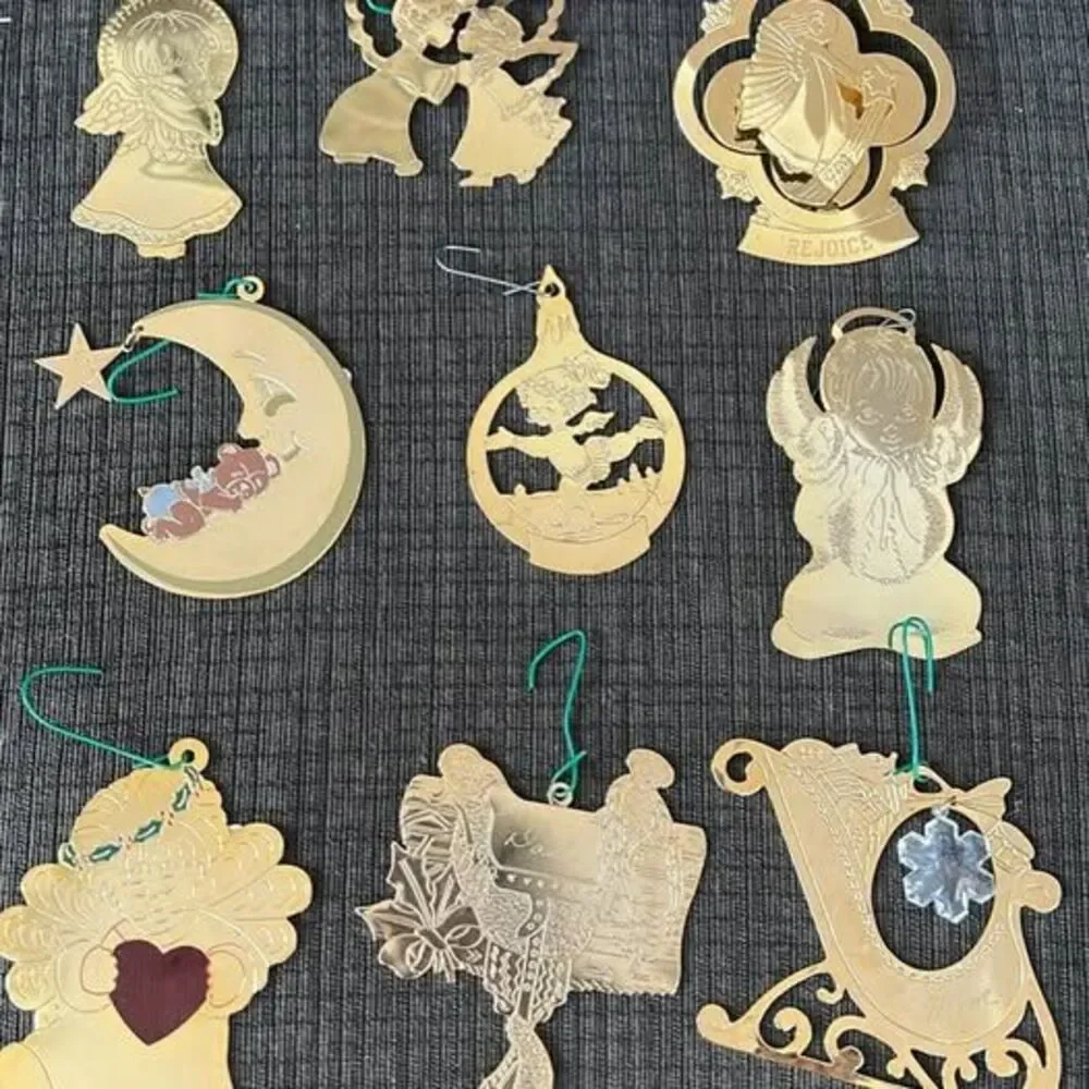 Vintage Brass Christmas Ornaments Lot of 18